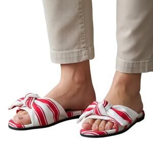 J.Crew Red Ivory Stripe Print Knot Slide Sandals, US7.5